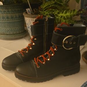 New Wirhout Tags never worn Frances Valentine 8.5 Black Boots with Red Laces
